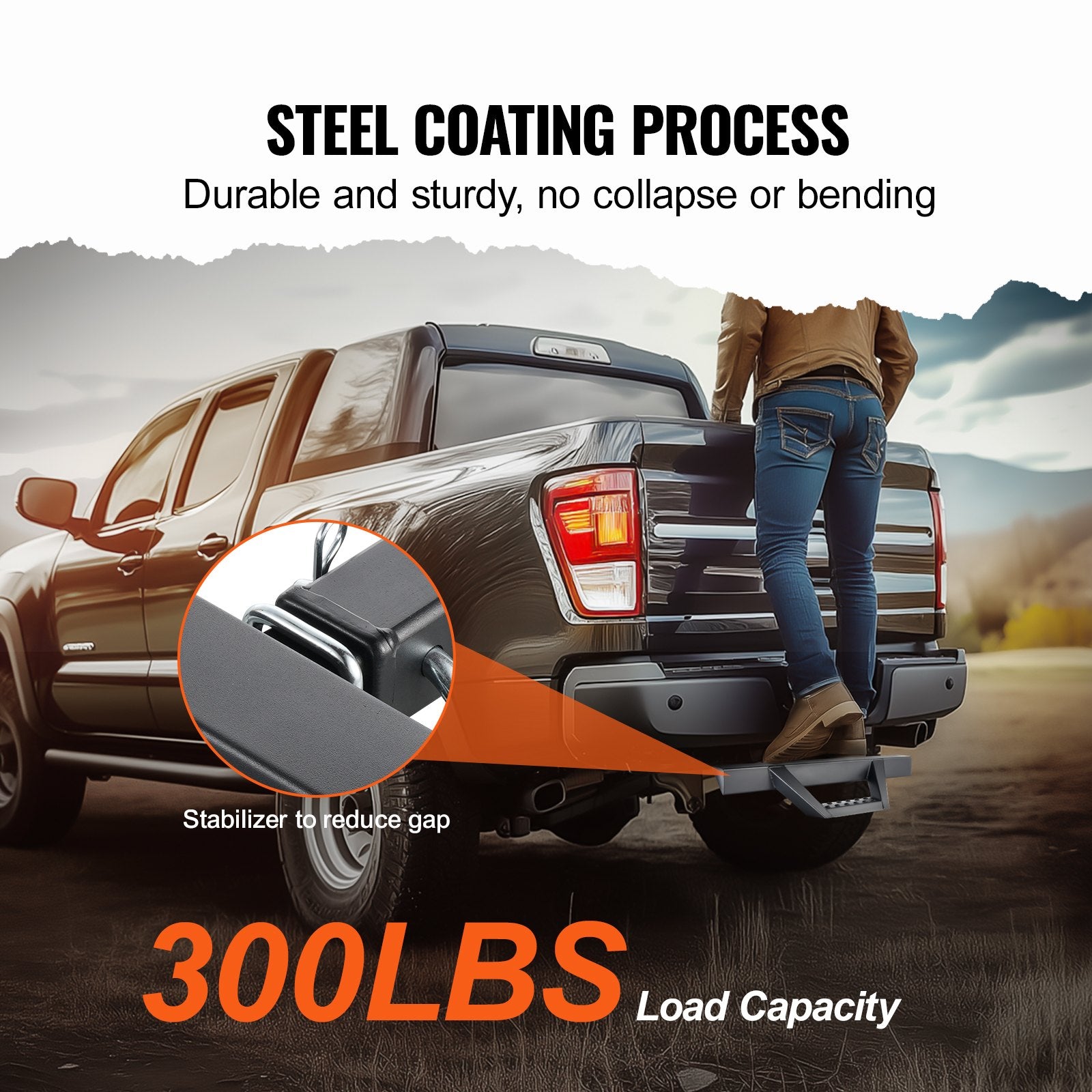 Universal Hitch Step for 2" Receiver - Heavy-Duty Steel, 300 LBS Capacity, Rear Bumper Protector with Pin Lock & Stabilizer for Truck, SUV, Trailer