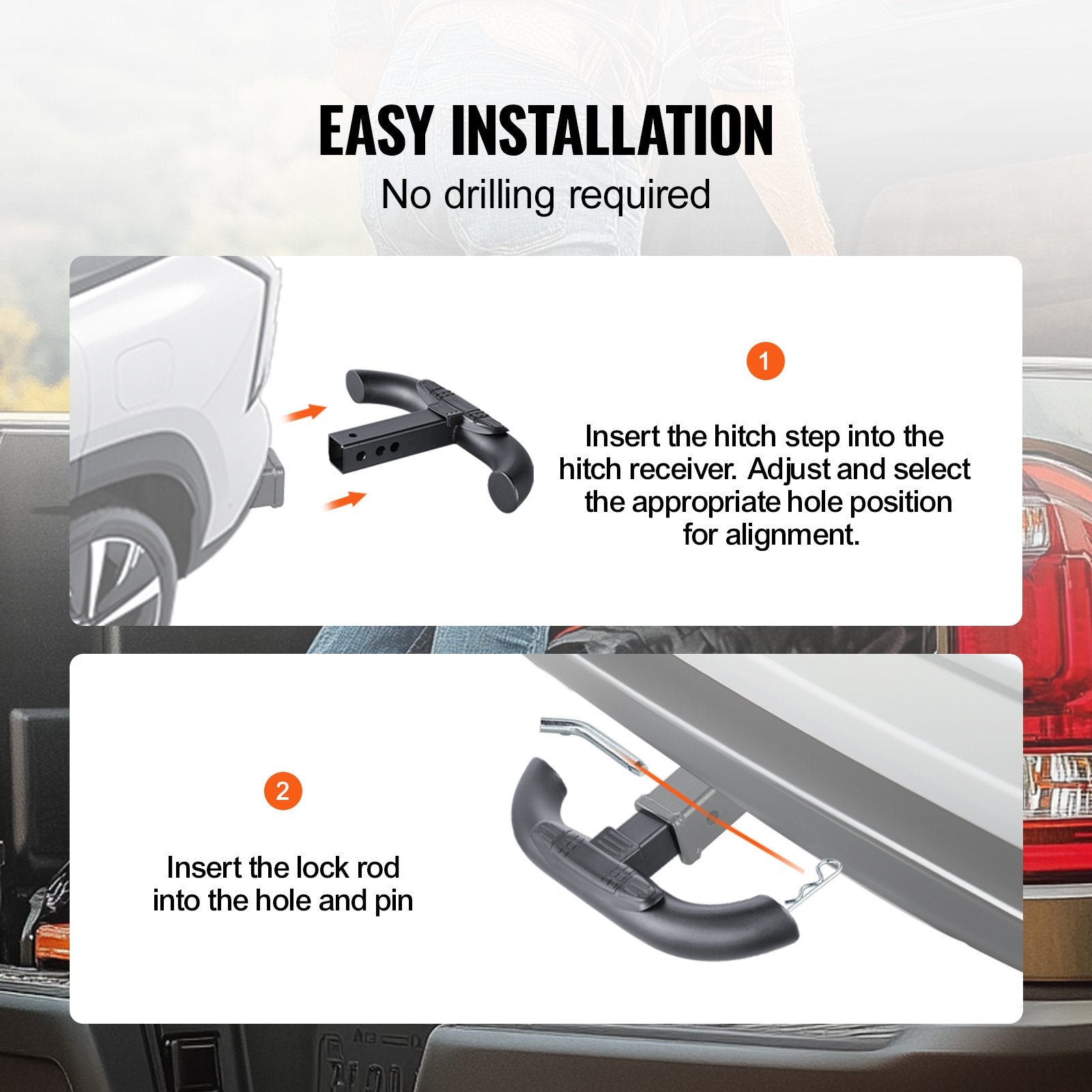 Universal 2-Inch Hitch Step with Rear Bumper Guard, 350 lbs Capacity, Non-Slip Design for Trucks, SUVs, Trailers, Includes Pin Kit