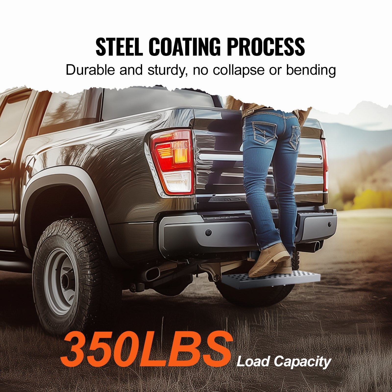 Universal Hitch Step for 2" Receiver - Heavy-Duty Steel, 350 LBS Capacity, Rear Bumper Guard, Pin Lock, Stabilizer for Truck, SUV, Trailer