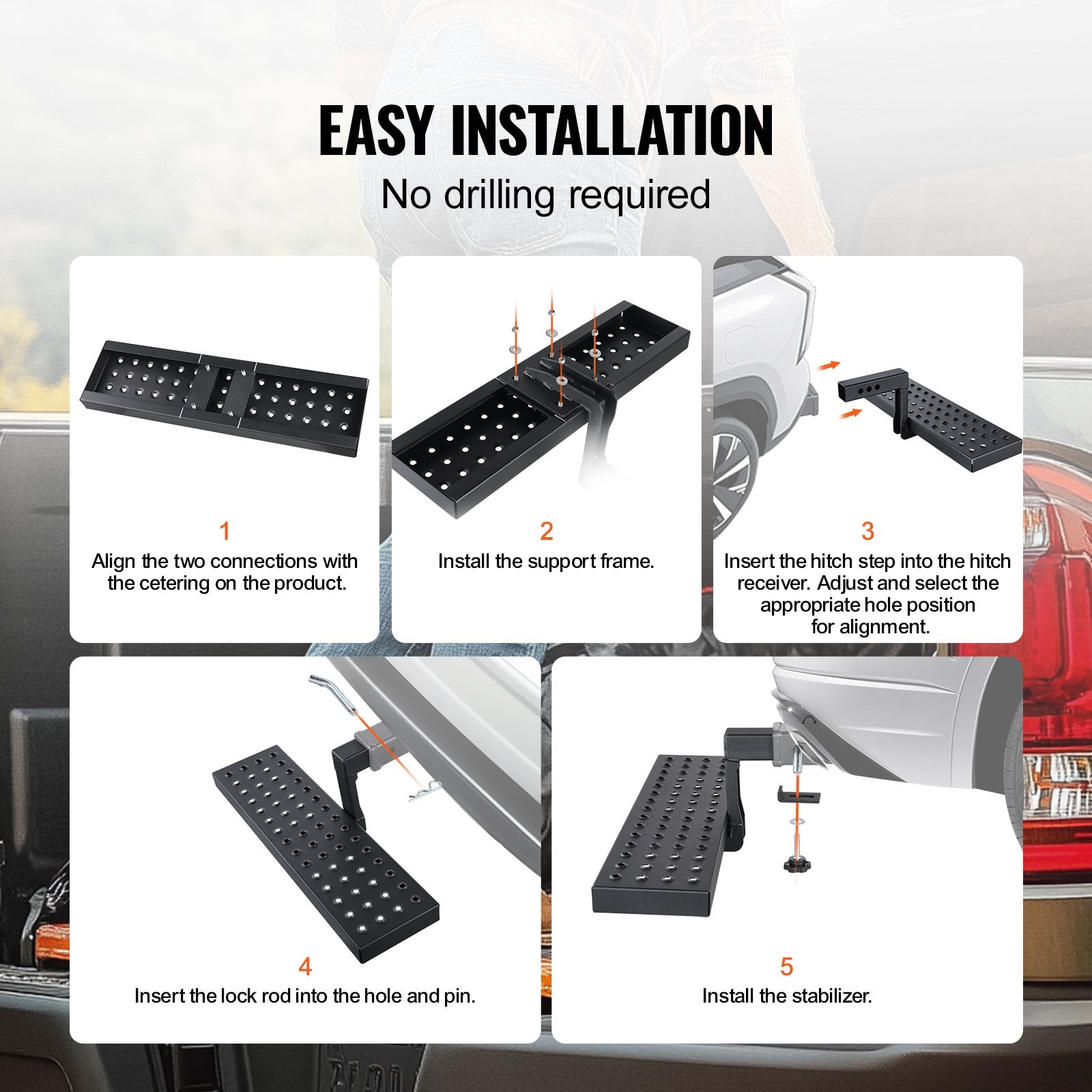 Universal Hitch Step for 2" Receiver - Heavy-Duty Steel, 350 LBS Capacity, Rear Bumper Guard, Pin Lock, Stabilizer for Truck, SUV, Trailer