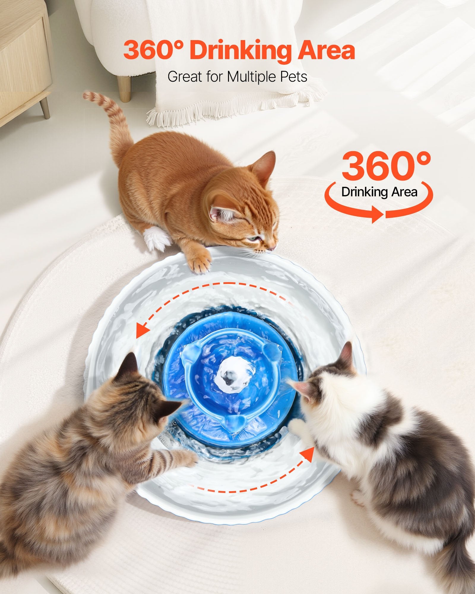 Elegant Ceramic Cat & Dog Water Fountain with Ultra-Quiet Pump, 360° Drinking & Multi-Layer Filtration, 2.1L Capacity - Blue