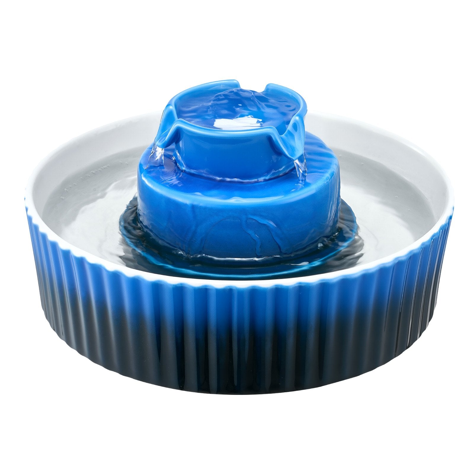 Elegant Ceramic Cat & Dog Water Fountain with Ultra-Quiet Pump, 360° Drinking & Multi-Layer Filtration, 2.1L Capacity - Blue