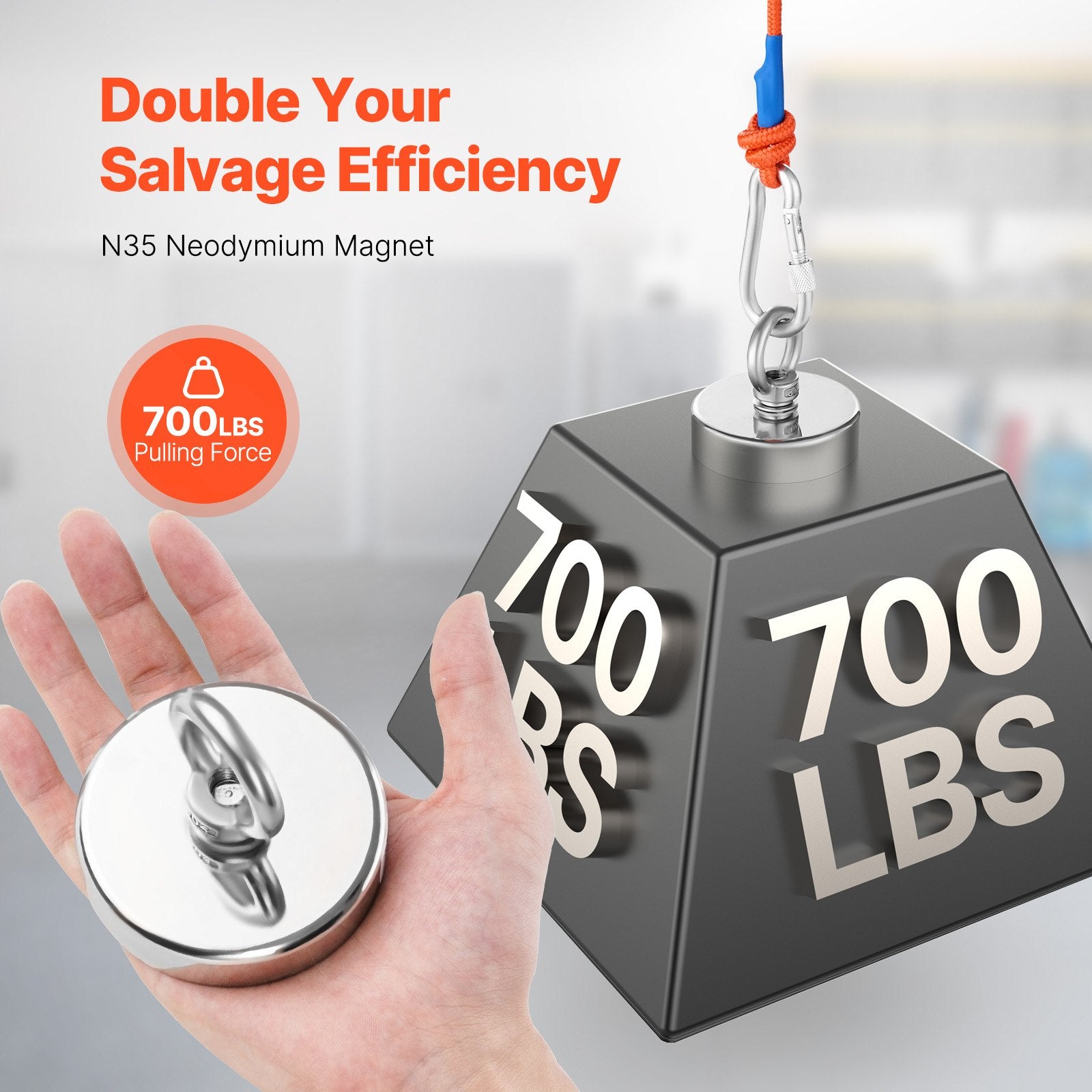 Super Strong Neodymium Fishing Magnet, 700 LBS Pulling Force, Ideal for River Retrieval, Heavy Hanging, Rust-Proof Design, 2.36" Diameter