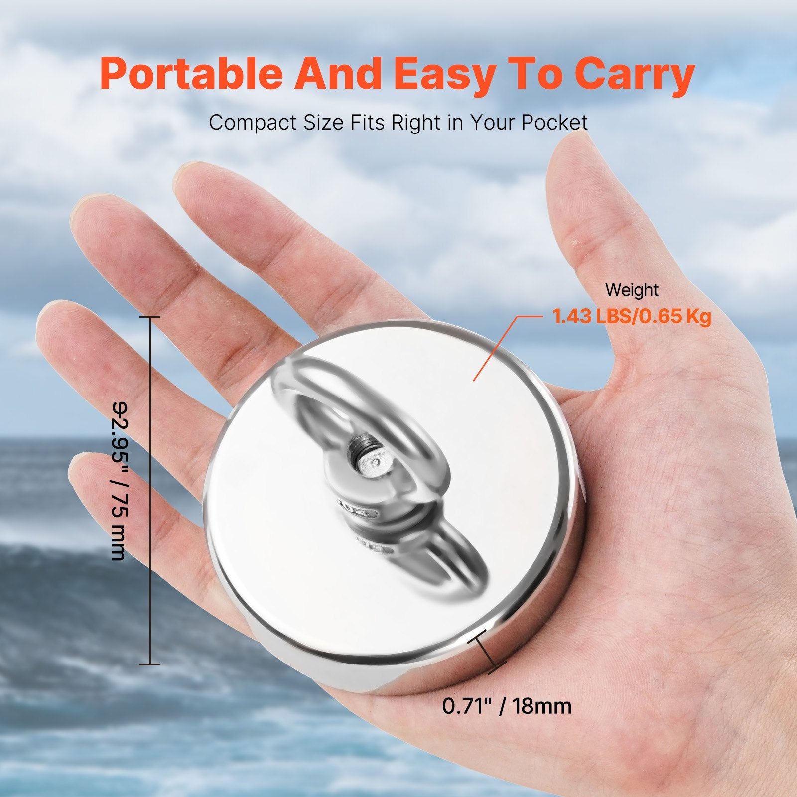 Super Strong Neodymium Fishing Magnet, 700 LBS Pulling Force, Ideal for River Retrieval, Heavy Hanging, Rust-Proof Design, 2.36" Diameter
