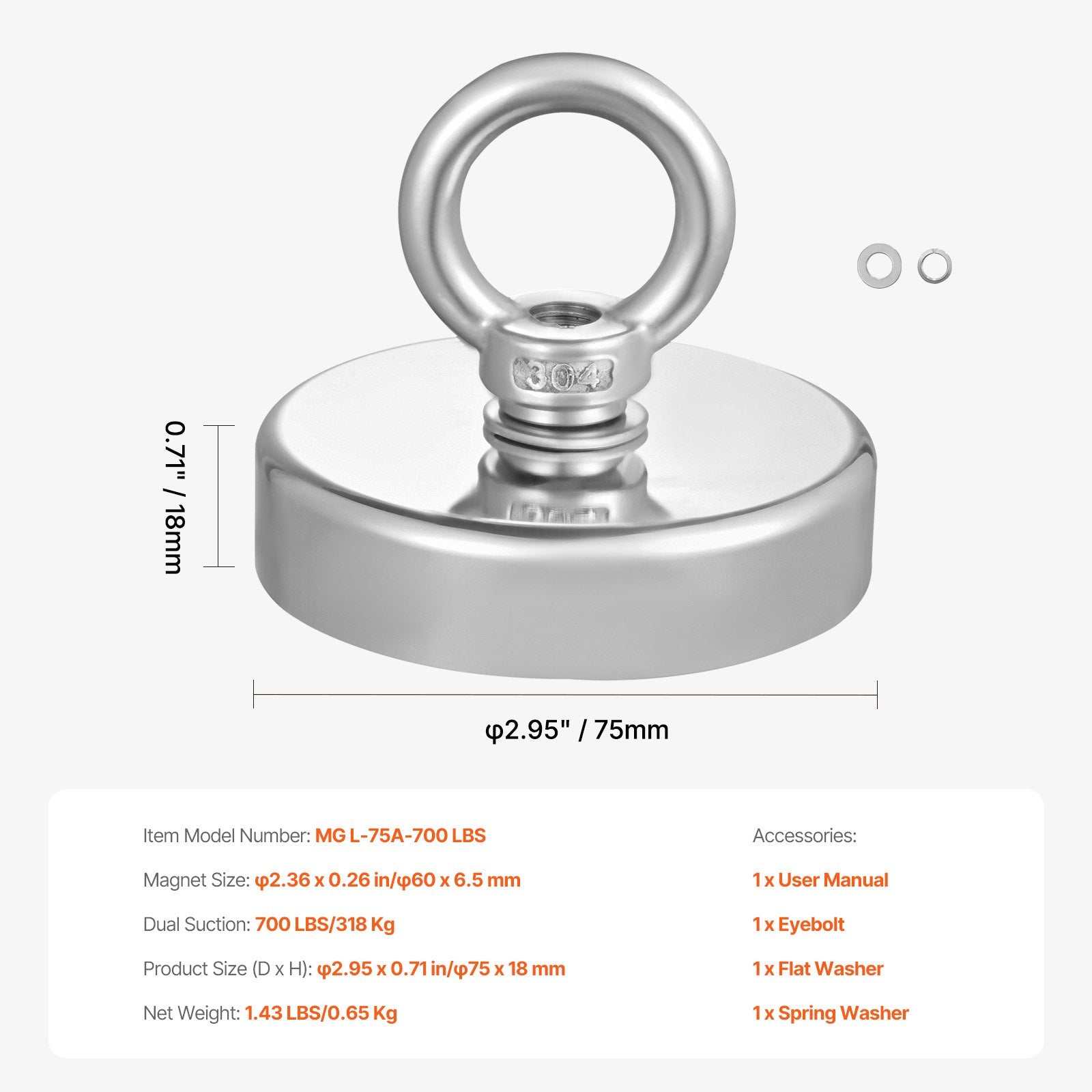 Super Strong Neodymium Fishing Magnet, 700 LBS Pulling Force, Ideal for River Retrieval, Heavy Hanging, Rust-Proof Design, 2.36" Diameter