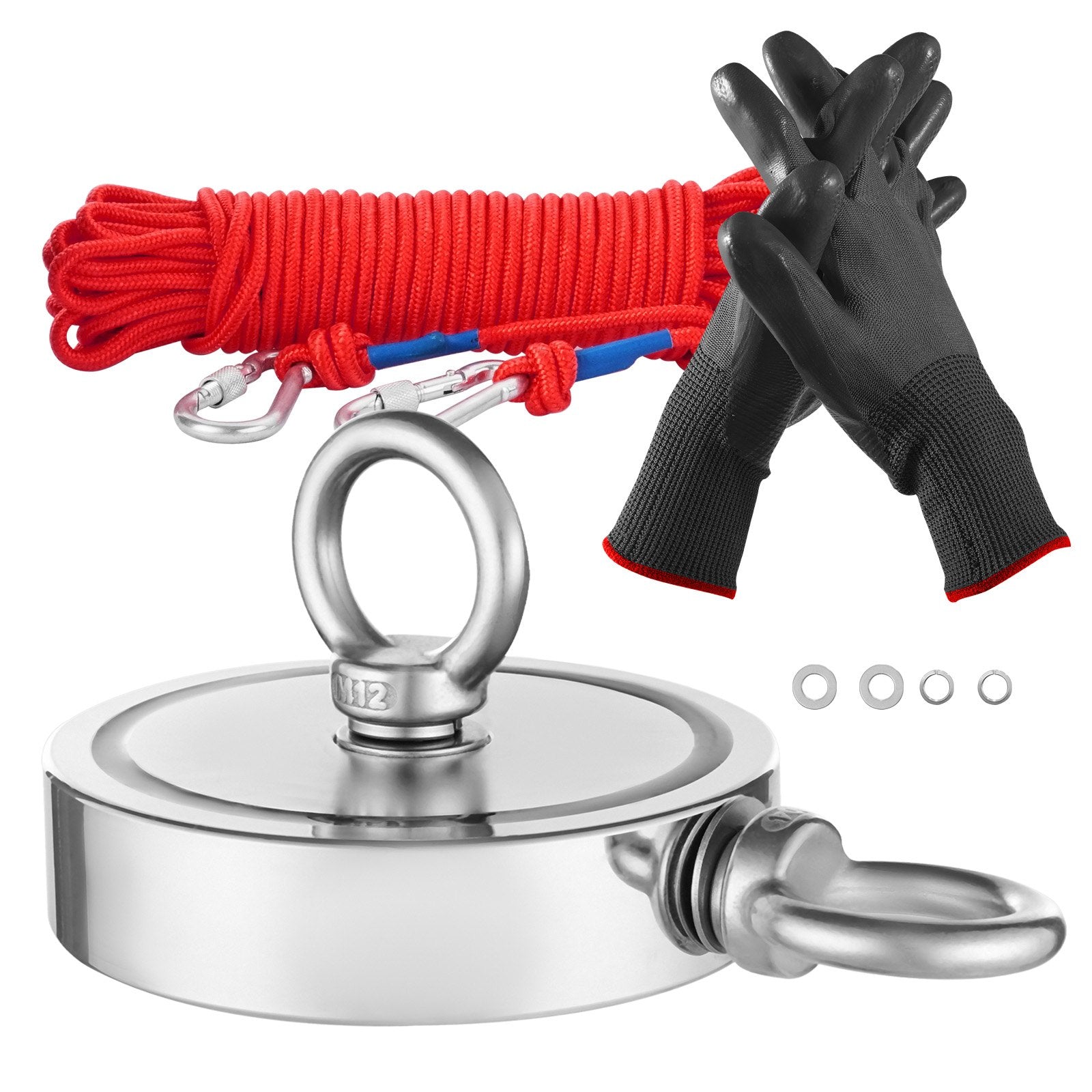 Ultimate Magnet Fishing Kit with 2000 LBS Double-Sided Pull Force, Neodymium Magnets, Grappling Hook, Durable Rope, Gloves & Eyebolt
