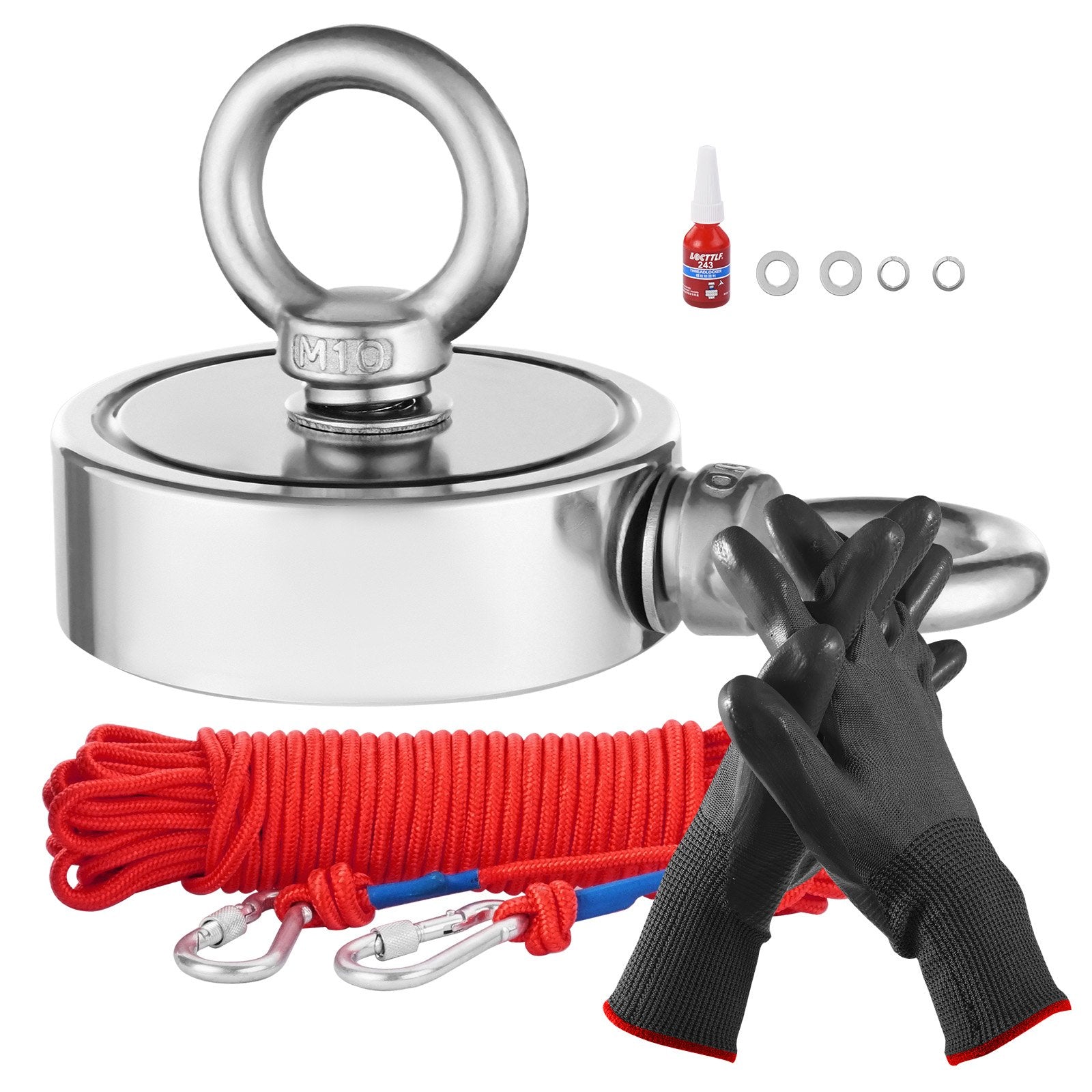 Ultimate Magnet Fishing Kit with 1000 LBS Double-Sided Neodymium Magnet, Grappling Hook, Heavy Duty Rope, Gloves, Eyebolt & Rust Protection