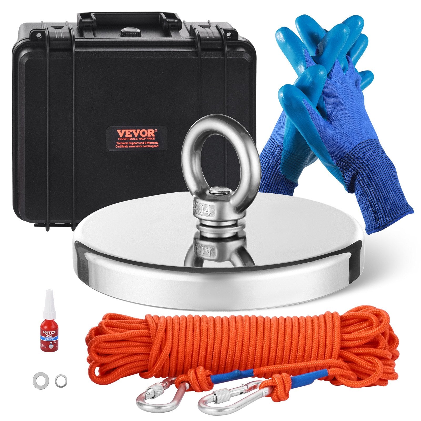 Ultimate Magnet Fishing Kit - 2000 LBS Pull Force, Neodymium Magnet, Grappling Hook, Heavy Duty Rope, Gloves, Eyebolt, Carry Case Included