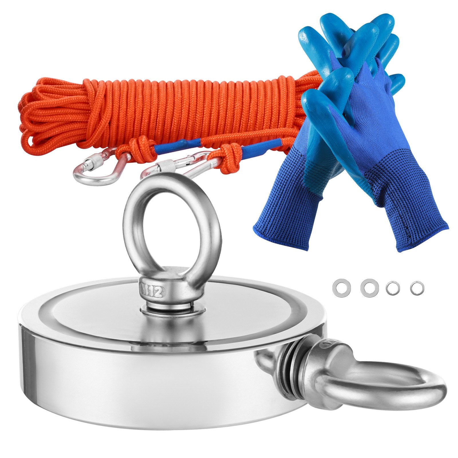 Heavy Duty Magnet Fishing Kit - 2000 LBS Double-Sided Pulling Force, Neodymium Magnet, Rust-Proof, Rope, Gloves, Eyebolt Included