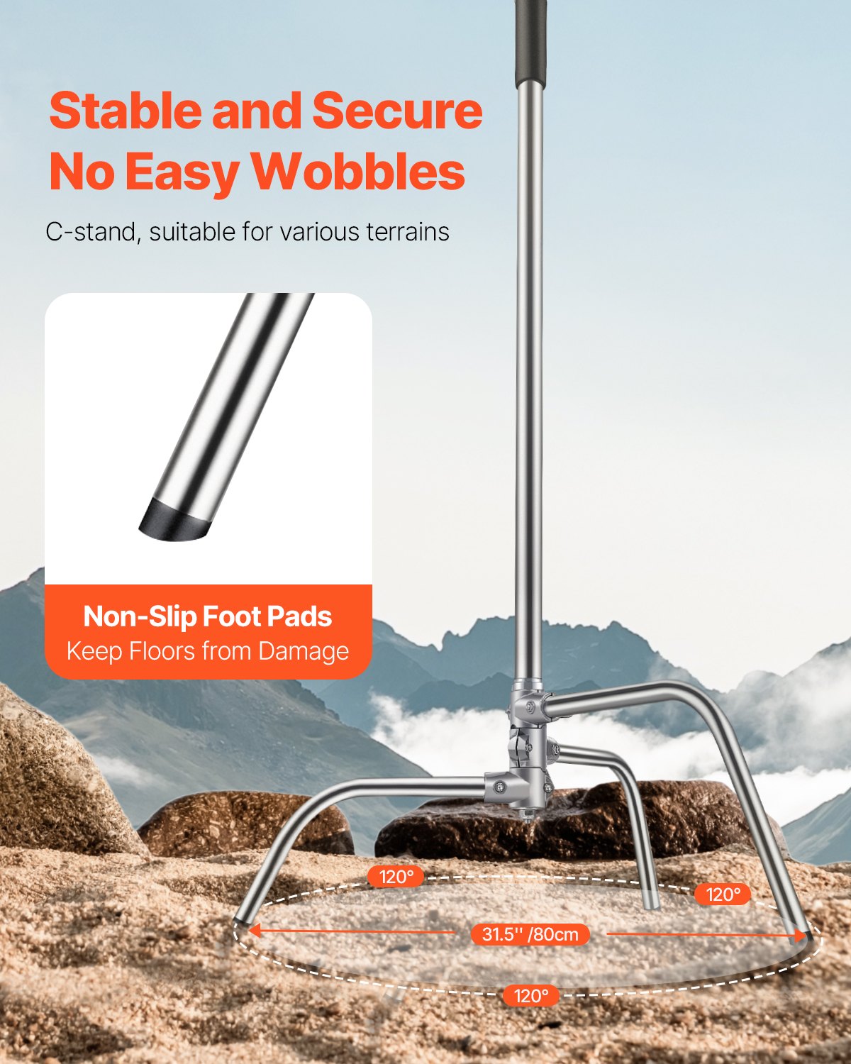 Heavy Duty Stainless Steel C Stand for Photography | Max Height 10.83 ft, 44 lbs Load | Adjustable Light Stand for Studio Softbox, Monolight, Reflector