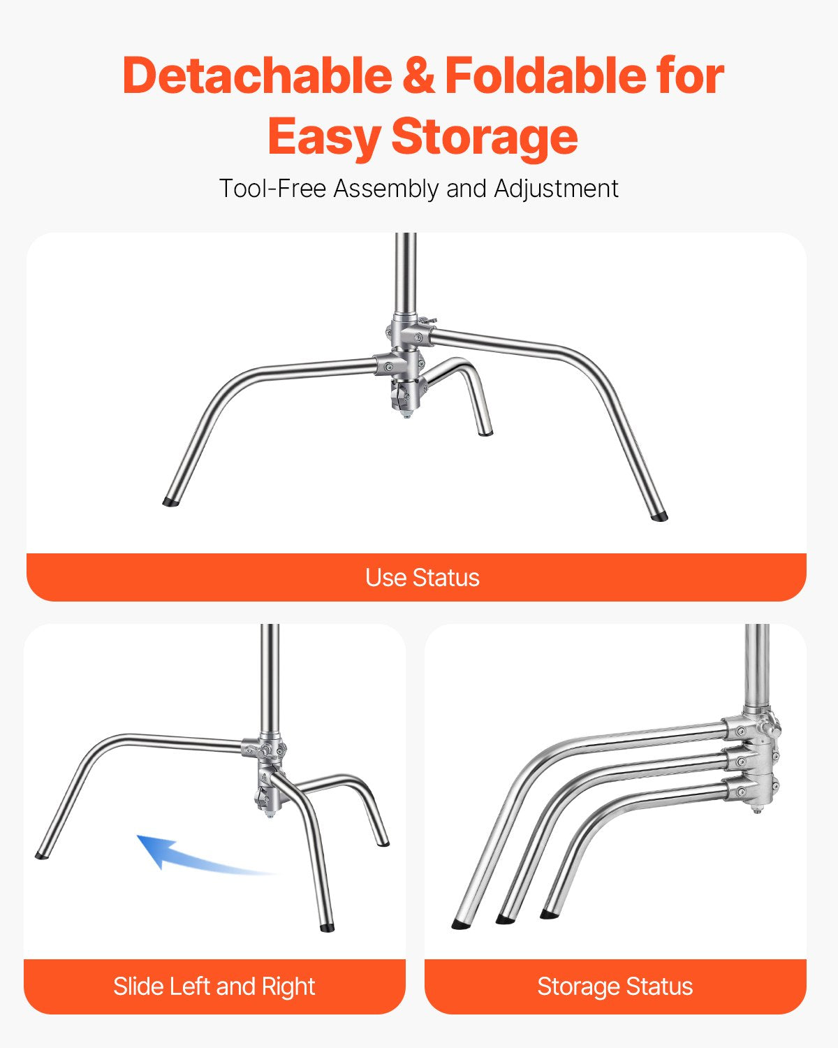 Heavy Duty Stainless Steel C Stand for Photography | Max Height 10.83 ft, 44 lbs Load | Adjustable Light Stand for Studio Softbox, Monolight, Reflector