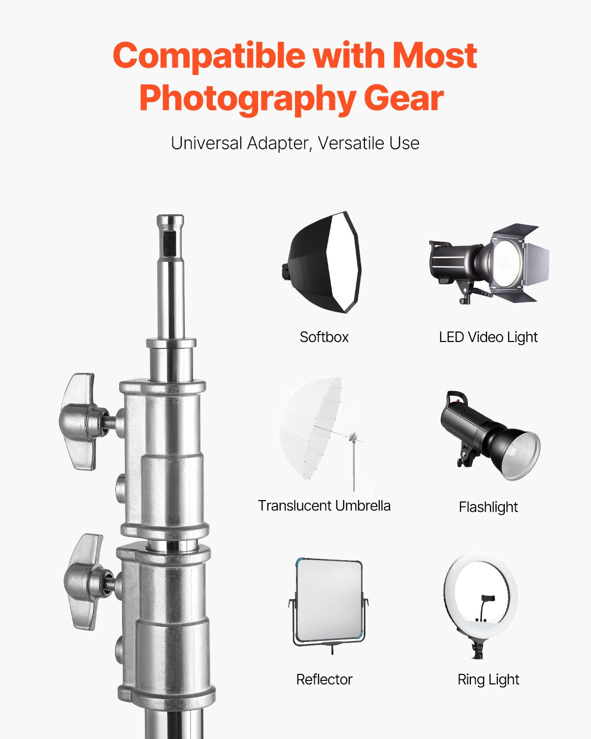 Stainless Steel C Stand with Boom Arm, Heavy Duty Photography Light Stand, Adjustable Height, Grip Heads for Studio Monolight, Softbox, Reflector, Versatile, Easy Transport, Max Height 10.83 ft
