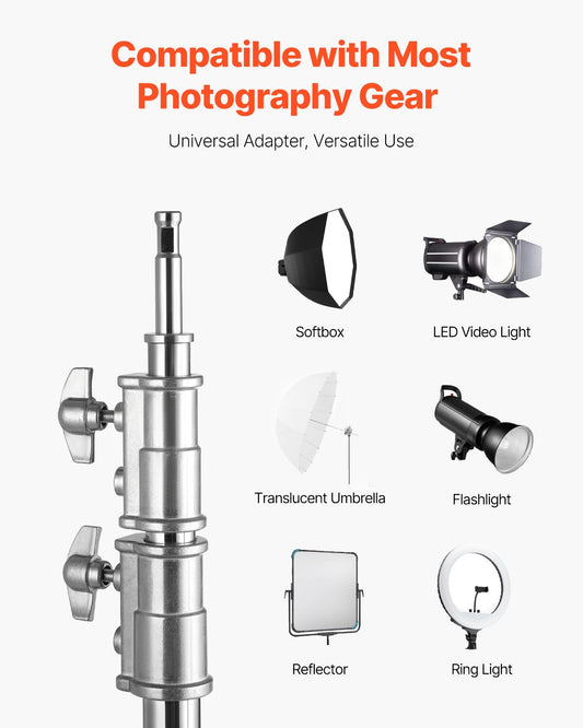 Stainless Steel C Stand with Boom Arm, Heavy Duty Photography Light Stand, Adjustable Height, Grip Heads for Studio Monolight, Softbox, Reflector, Versatile, Easy Transport, Max Height 10.83 ft