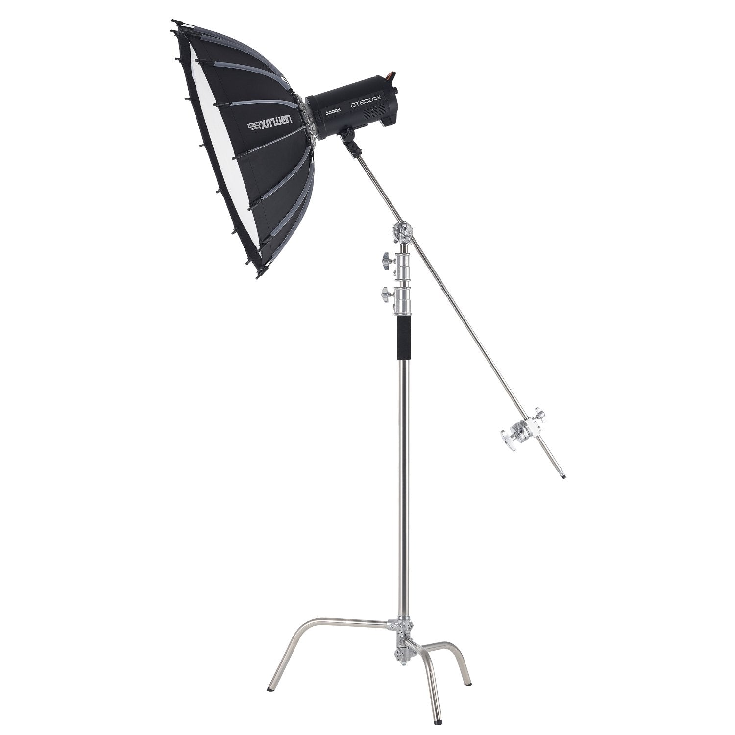 Stainless Steel C Stand with Boom Arm, Heavy Duty Photography Light Stand, Adjustable Height, Grip Heads for Studio Monolight, Softbox, Reflector, Versatile, Easy Transport, Max Height 10.83 ft