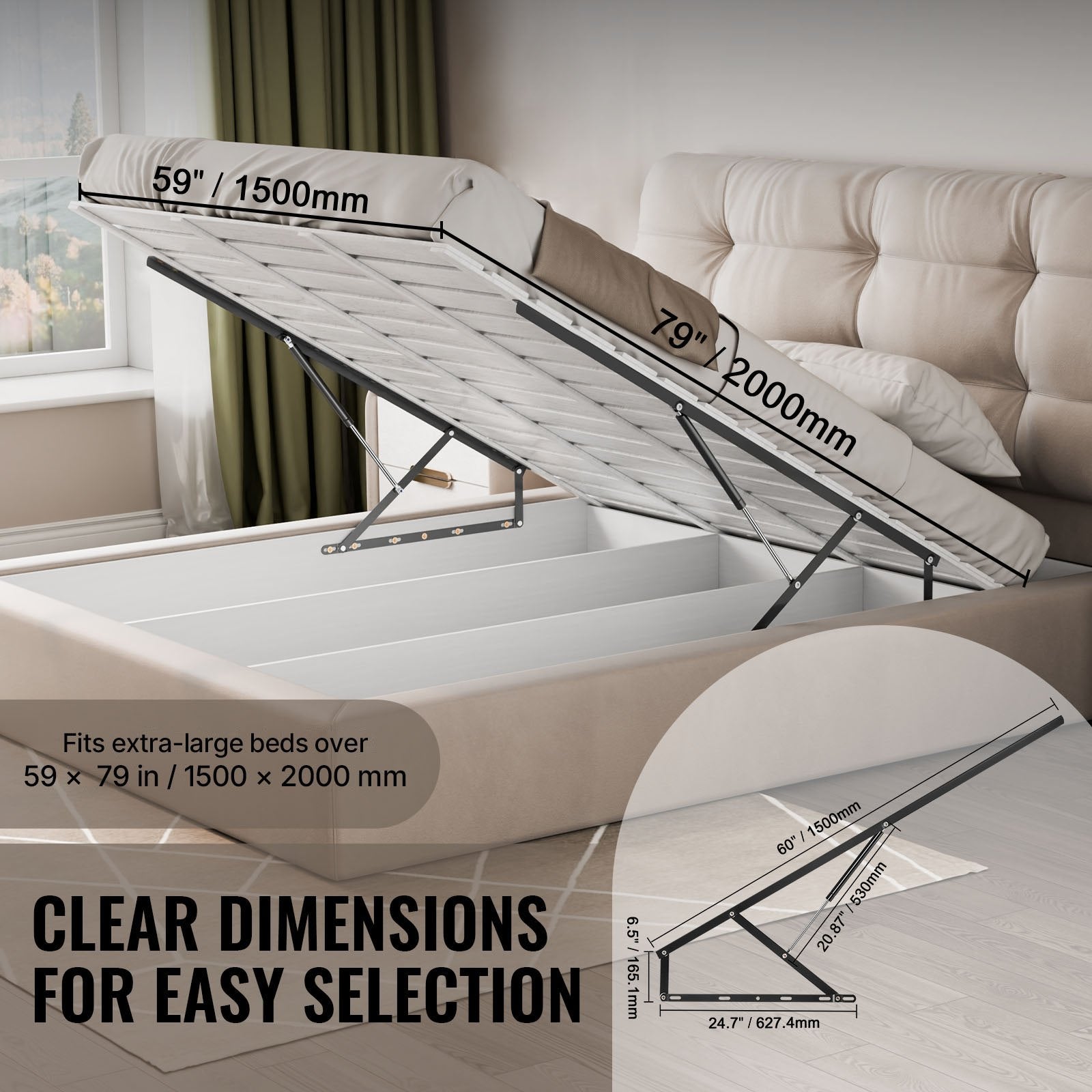 DIY Wall Bed Kit with Heavy Duty Pneumatic Support – Extra-Large 59x79 in, 309 lbs Capacity for Guestroom, Space-Saving Folding Mechanism