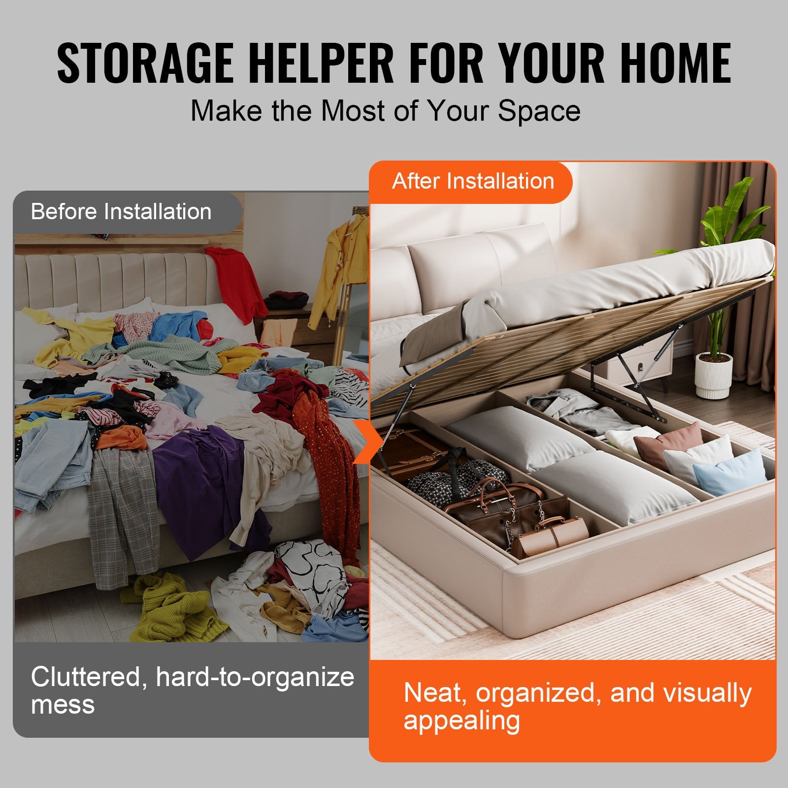 DIY Wall Bed Kit with Heavy Duty Pneumatic Support – Extra-Large 59x79 in, 309 lbs Capacity for Guestroom, Space-Saving Folding Mechanism
