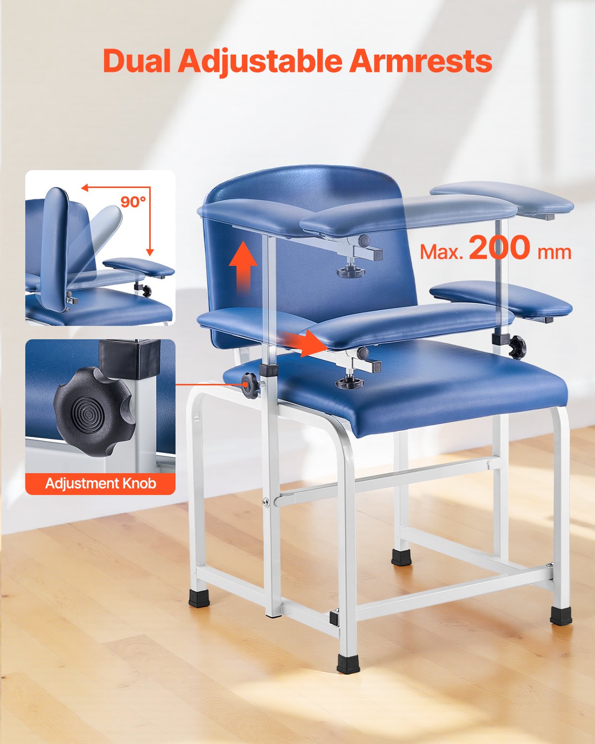 Ergonomic Phlebotomy Chair with Adjustable Armrests, Flip Arm, 400LBS Capacity, Soft Padded Seat, Easy-to-Clean PVC Leather for Medical Facilities, Labs, Clinics