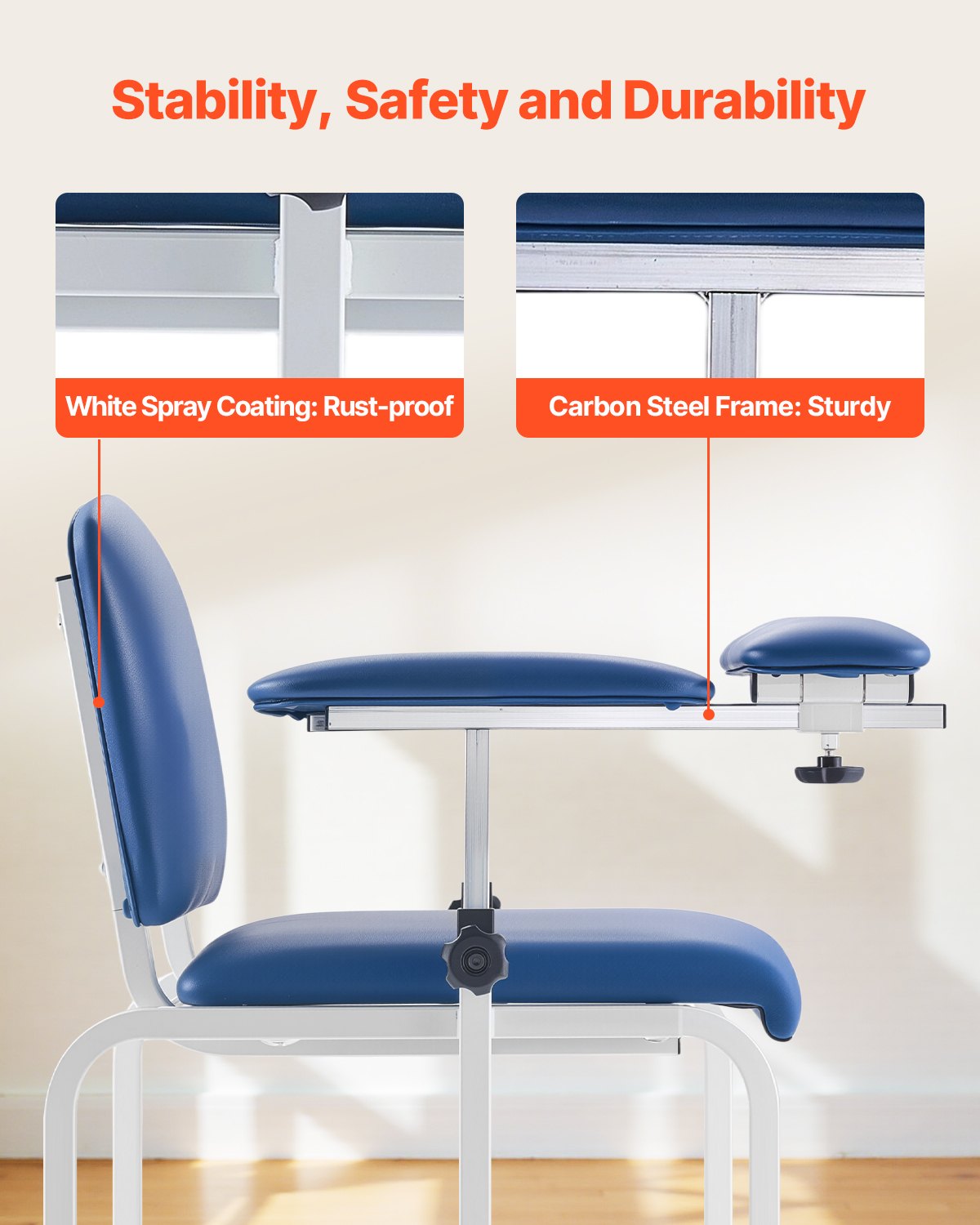 Ergonomic Phlebotomy Chair with Adjustable Armrests, Flip Arm, 400LBS Capacity, Soft Padded Seat, Easy-to-Clean PVC Leather for Medical Facilities, Labs, Clinics