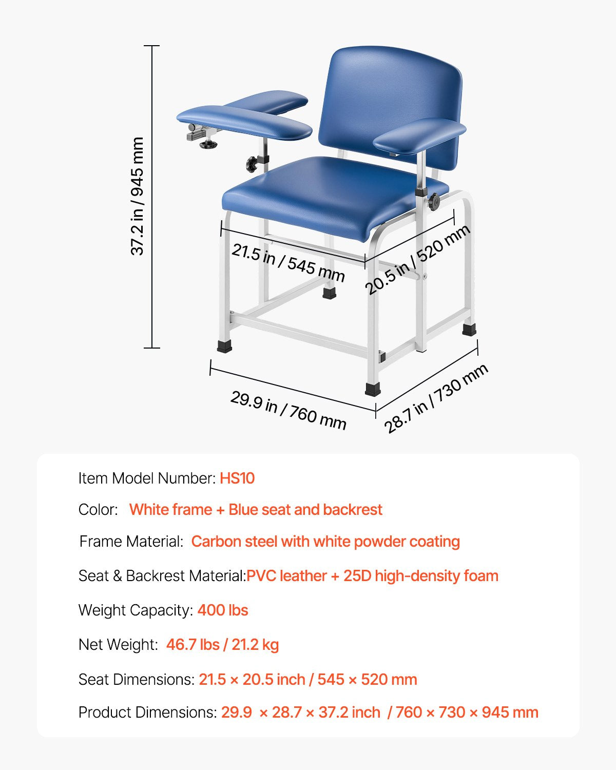 Ergonomic Phlebotomy Chair with Adjustable Armrests, Flip Arm, 400LBS Capacity, Soft Padded Seat, Easy-to-Clean PVC Leather for Medical Facilities, Labs, Clinics