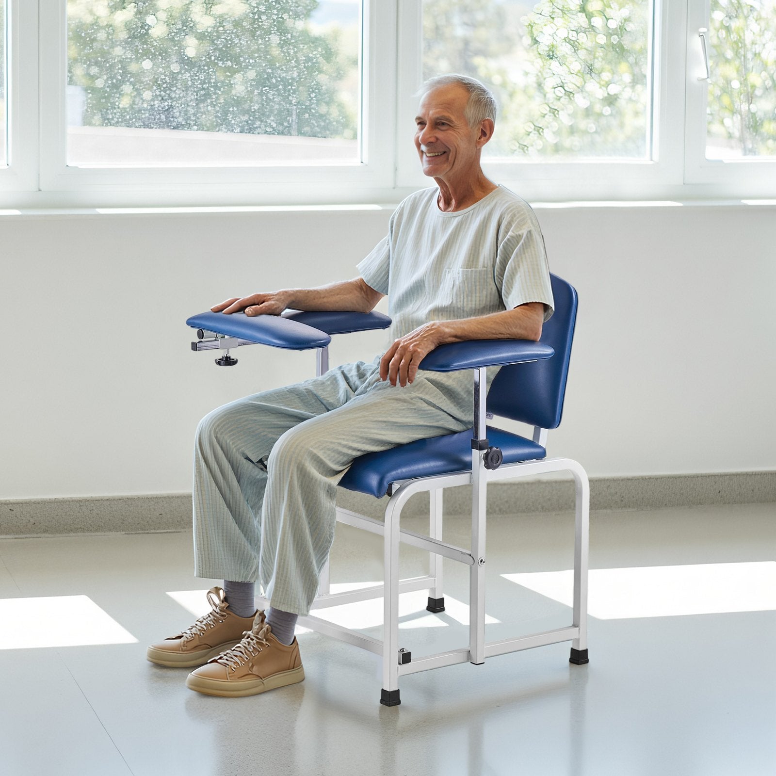 Ergonomic Phlebotomy Chair with Adjustable Armrests, Flip Arm, 400LBS Capacity, Soft Padded Seat, Easy-to-Clean PVC Leather for Medical Facilities, Labs, Clinics