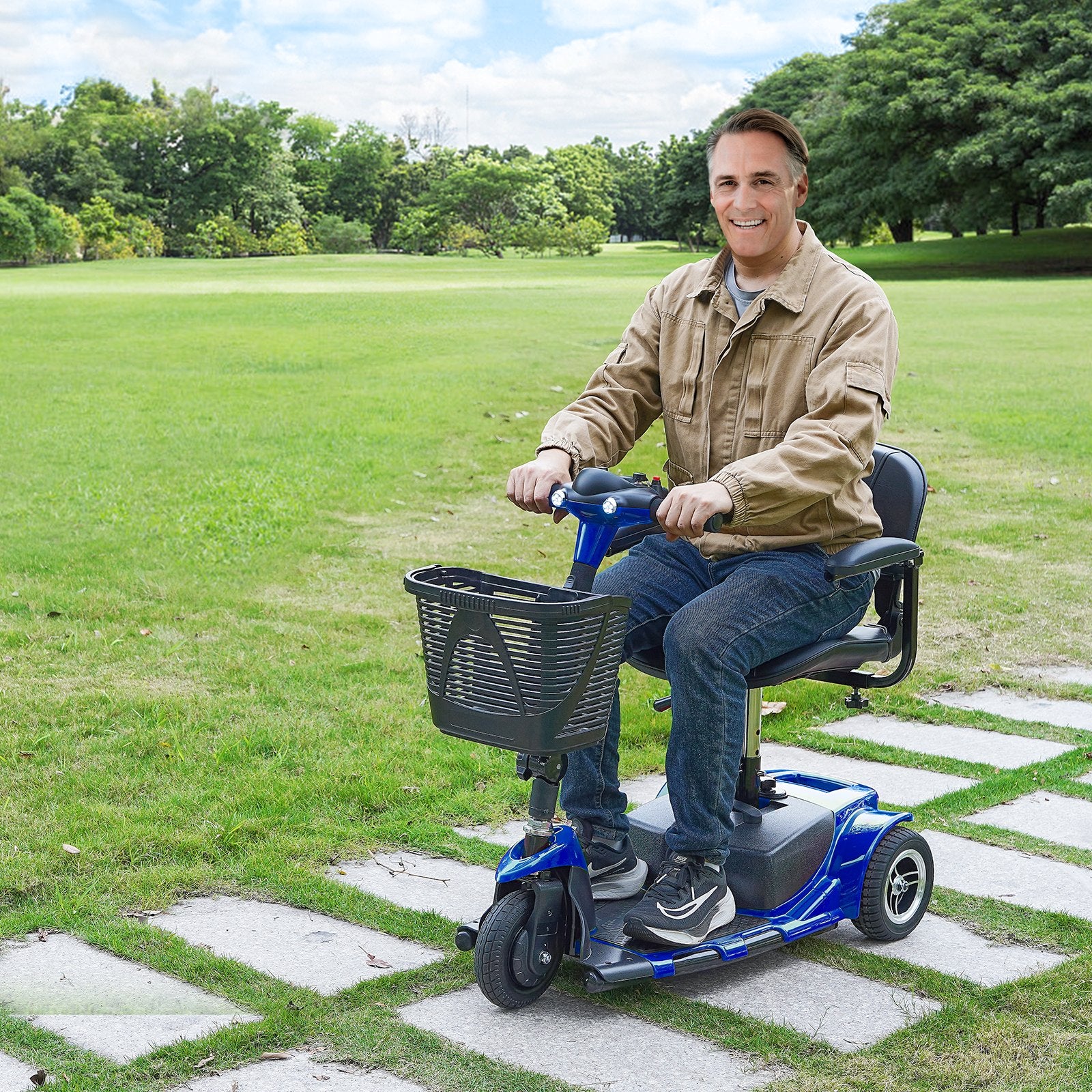 Compact 3-Wheel Electric Folding Mobility Scooter for Adults & Seniors, 12 Mile Range, 265lb Capacity, Ideal for Travel & Climbing 9° Slopes