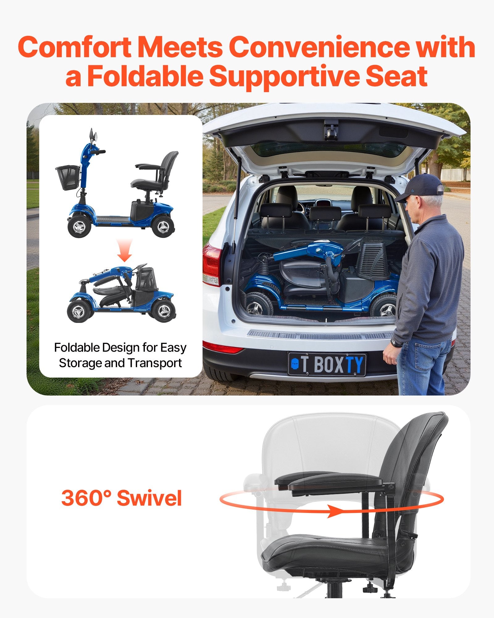 Folding Electric Mobility Scooter for Adults & Seniors - Heavy Duty, 4 Wheels, 12 Mile Range, 265lb Capacity, 9° Climb, Anti-Skid Wheels, Travel Ready