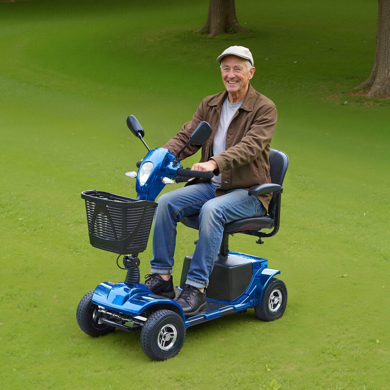 Folding Electric Mobility Scooter for Adults & Seniors - Heavy Duty, 4 Wheels, 12 Mile Range, 265lb Capacity, 9° Climb, Anti-Skid Wheels, Travel Ready