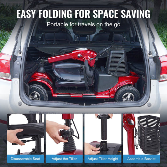 Heavy-Duty Folding Electric Scooter for Adults & Seniors - 4 Wheel Mobility, 12 Mile Range, All Terrain, 265lb Capacity, 9° Climb