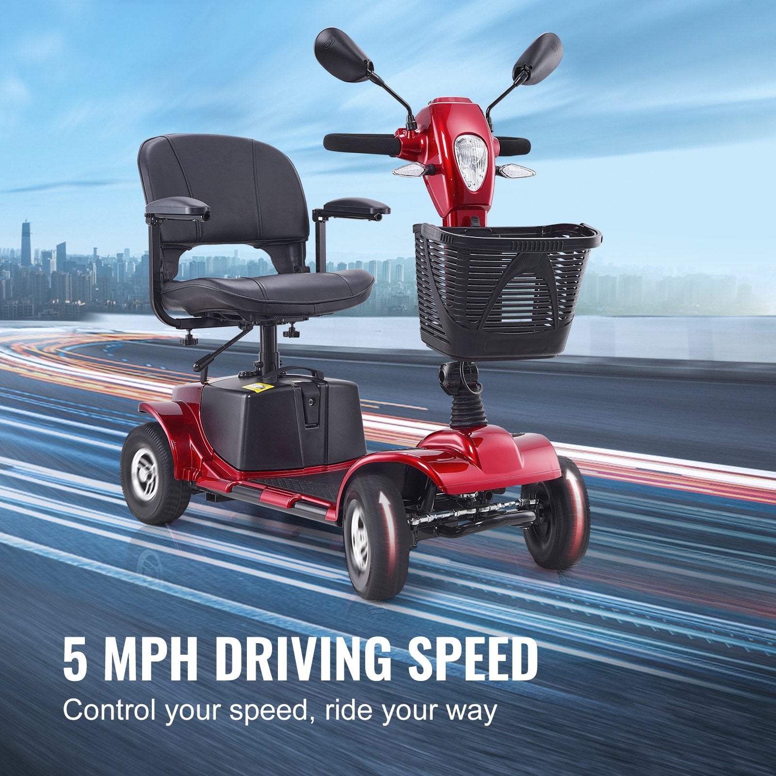 Heavy-Duty Folding Electric Scooter for Adults & Seniors - 4 Wheel Mobility, 12 Mile Range, All Terrain, 265lb Capacity, 9° Climb