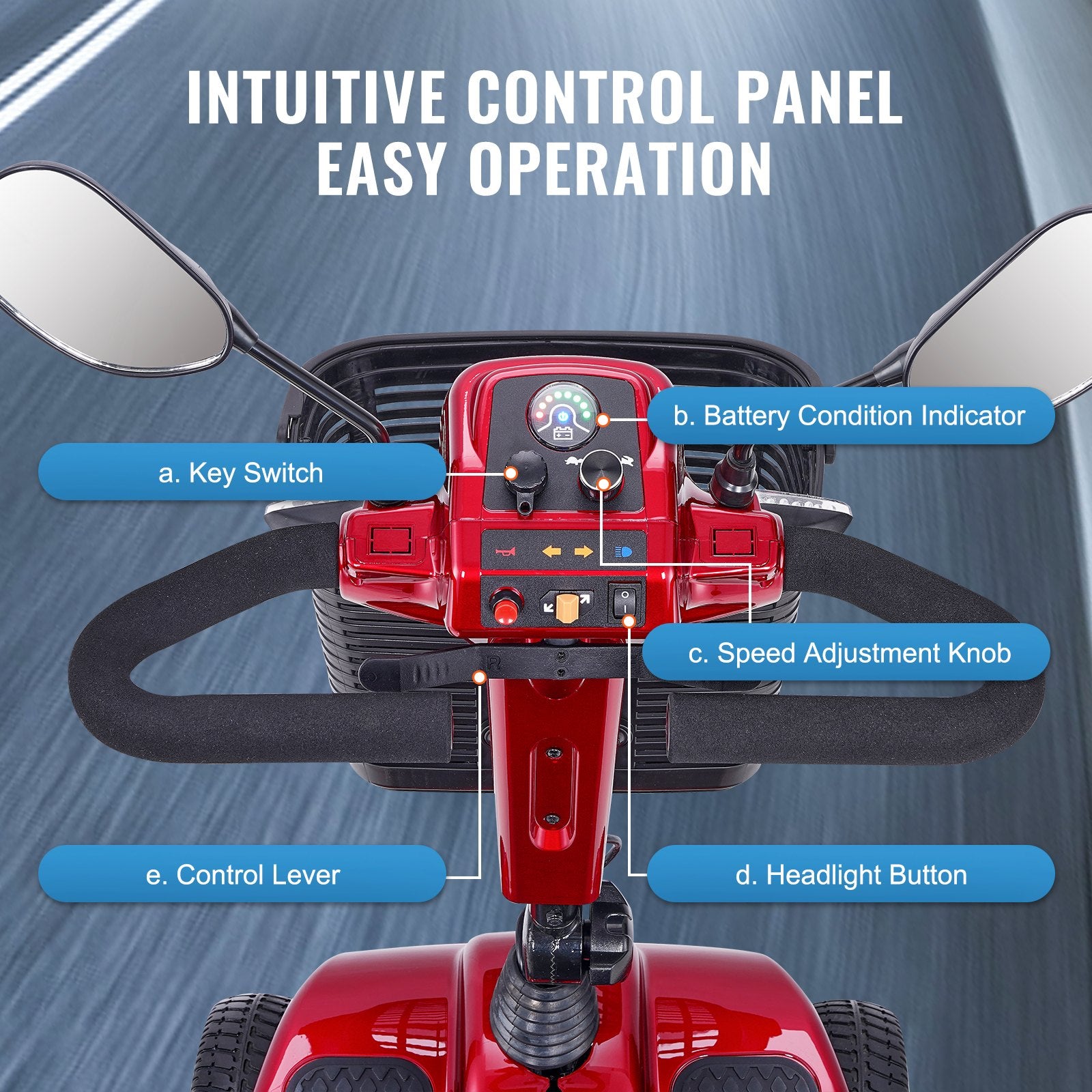 Heavy-Duty Folding Electric Scooter for Adults & Seniors - 4 Wheel Mobility, 12 Mile Range, All Terrain, 265lb Capacity, 9° Climb