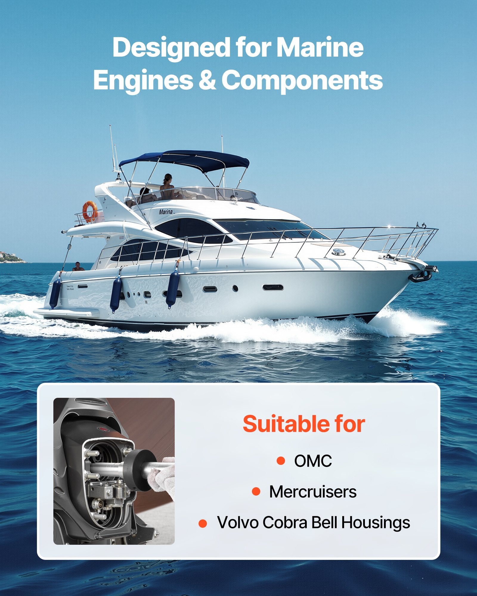 Heavy-Duty Marine Engine Alignment & Gimbal Bearing Puller Set for Mercruiser, OMC, Volvo Cobra with Rust-Resistant Finish