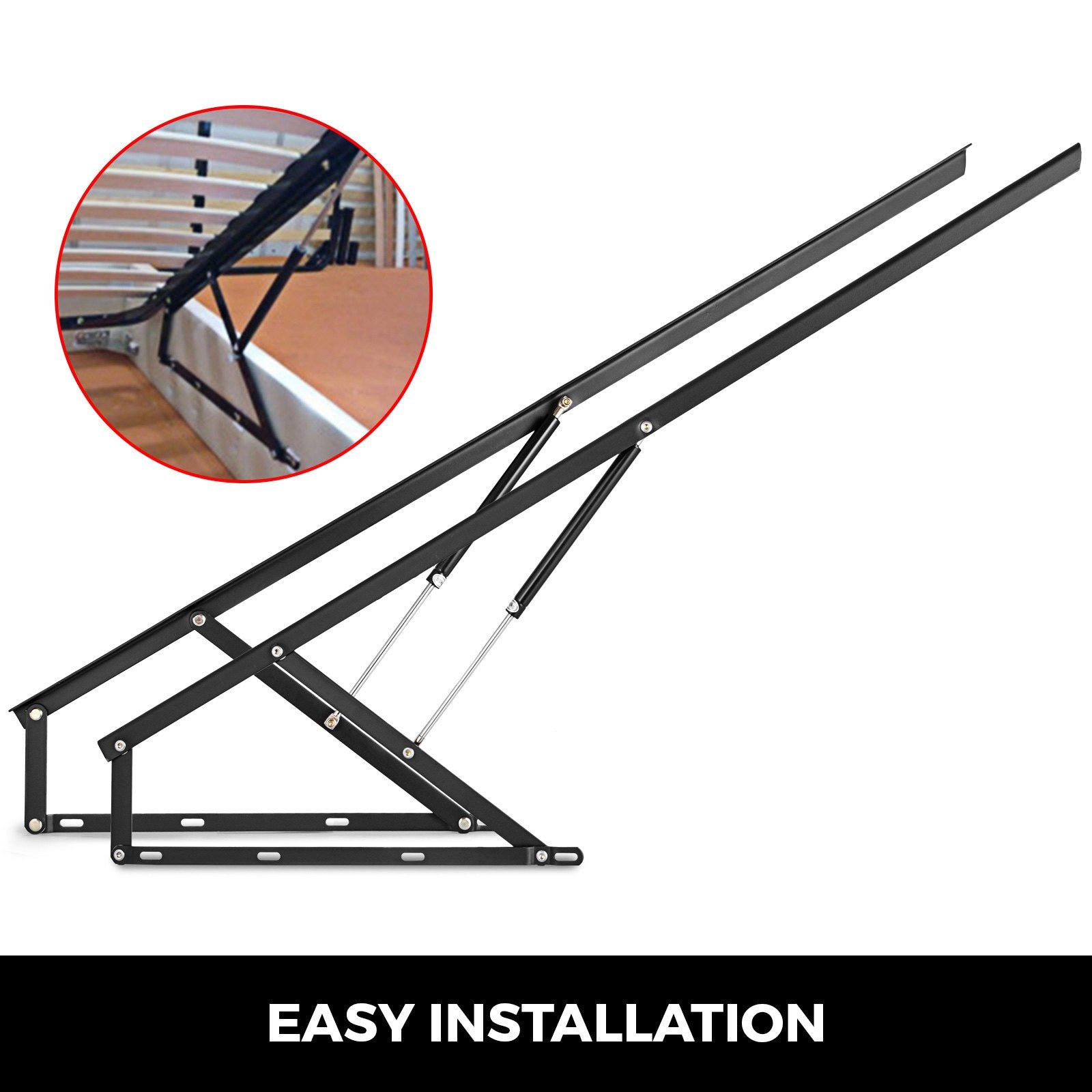 5FT Sofa Bed Lift Mechanism Kit with Pneumatic Poles for Under Bed Storage, Black Steel Bracket, 265 lbs Capacity, Easy Install