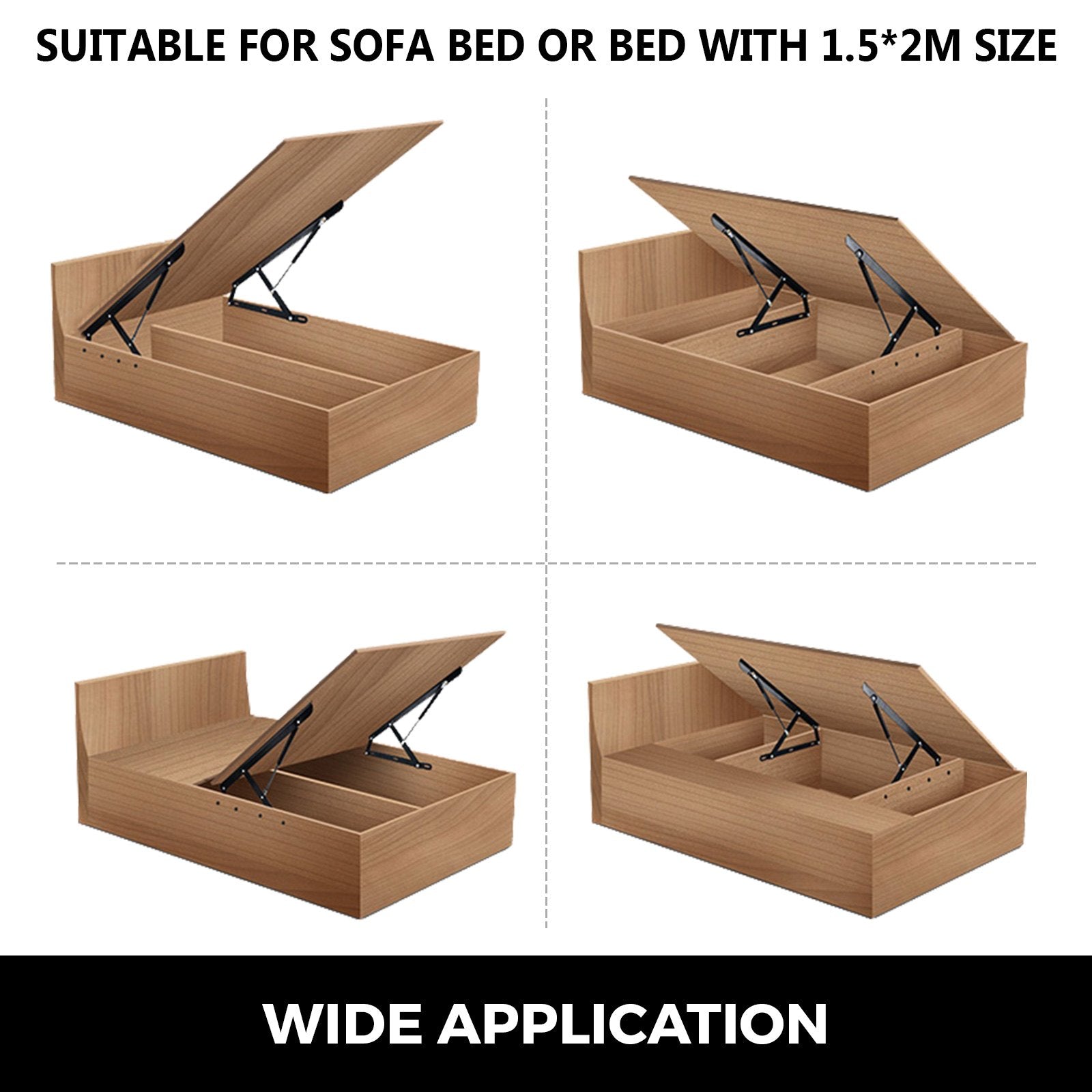 5FT Sofa Bed Lift Mechanism Kit with Pneumatic Poles for Under Bed Storage, Black Steel Bracket, 265 lbs Capacity, Easy Install