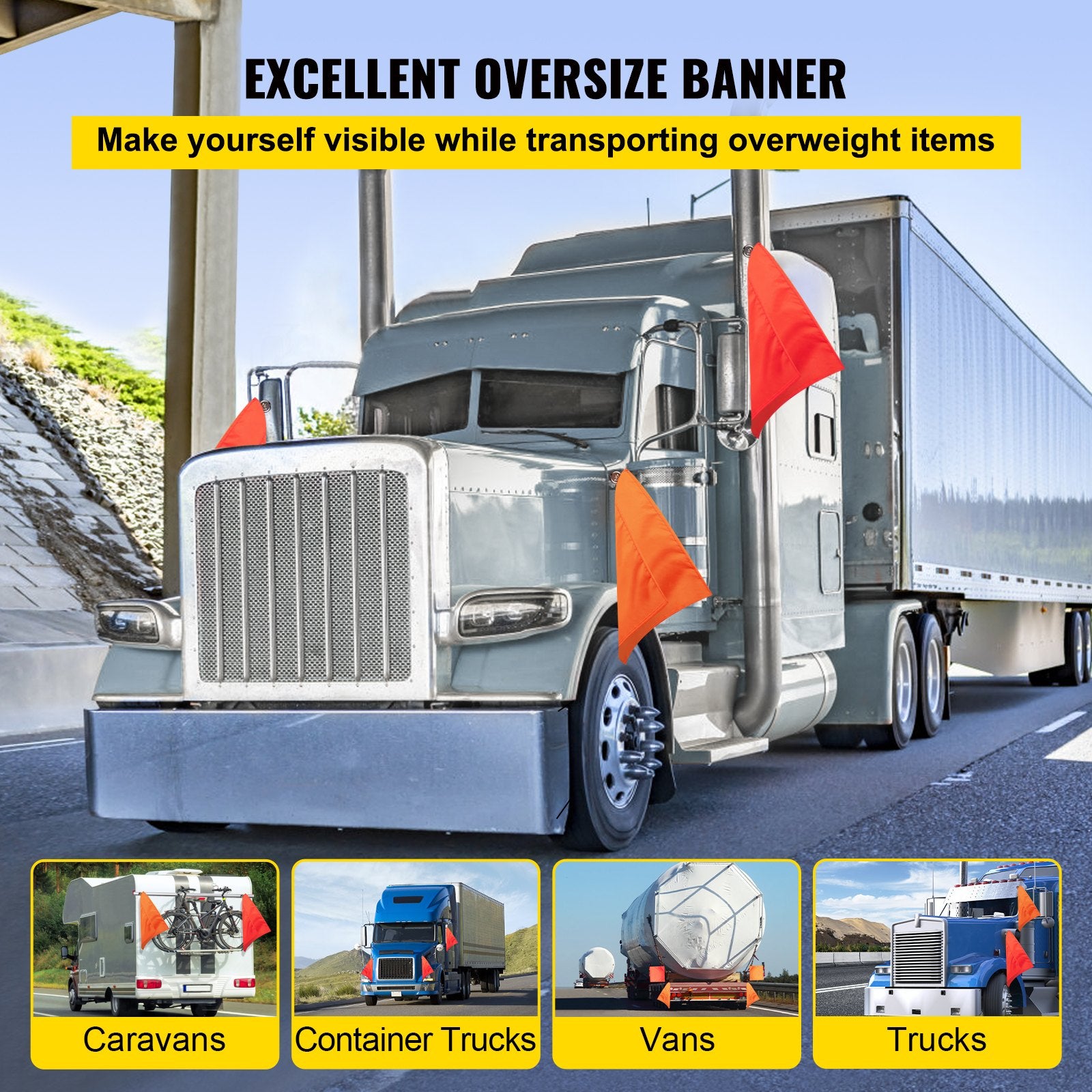 Durable Oversized Load Banner with Fluorescent Flags & Heavy Duty Hooks - Perfect for Trucks, Wide Load, Stretch Cord Mesh, Enhanced Visibility