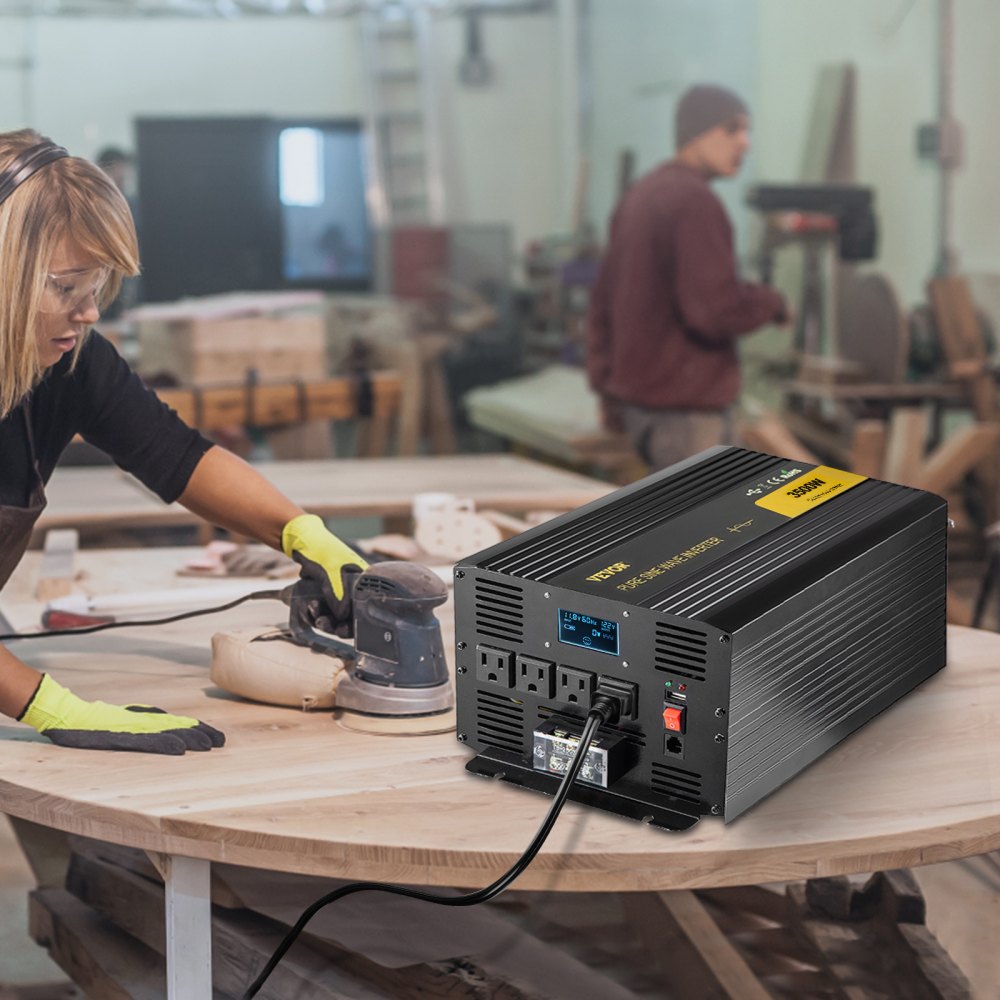 High Capacity 3500W Pure Sine Wave Inverter with USB and LCD for RVs, Trucks, and Camping - DC 12V to AC 120V Conversion with Remote and GFCI Outlets