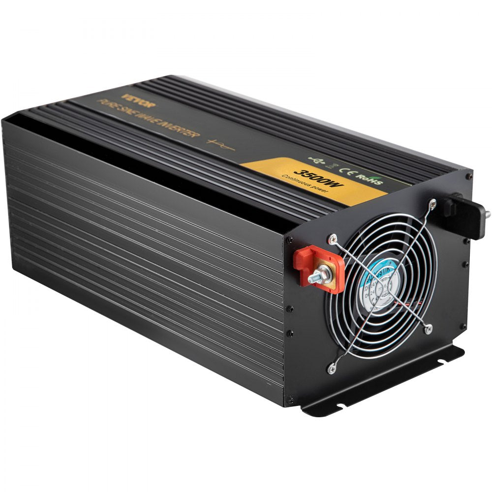 High Capacity 3500W Pure Sine Wave Inverter with USB and LCD for RVs, Trucks, and Camping - DC 12V to AC 120V Conversion with Remote and GFCI Outlets