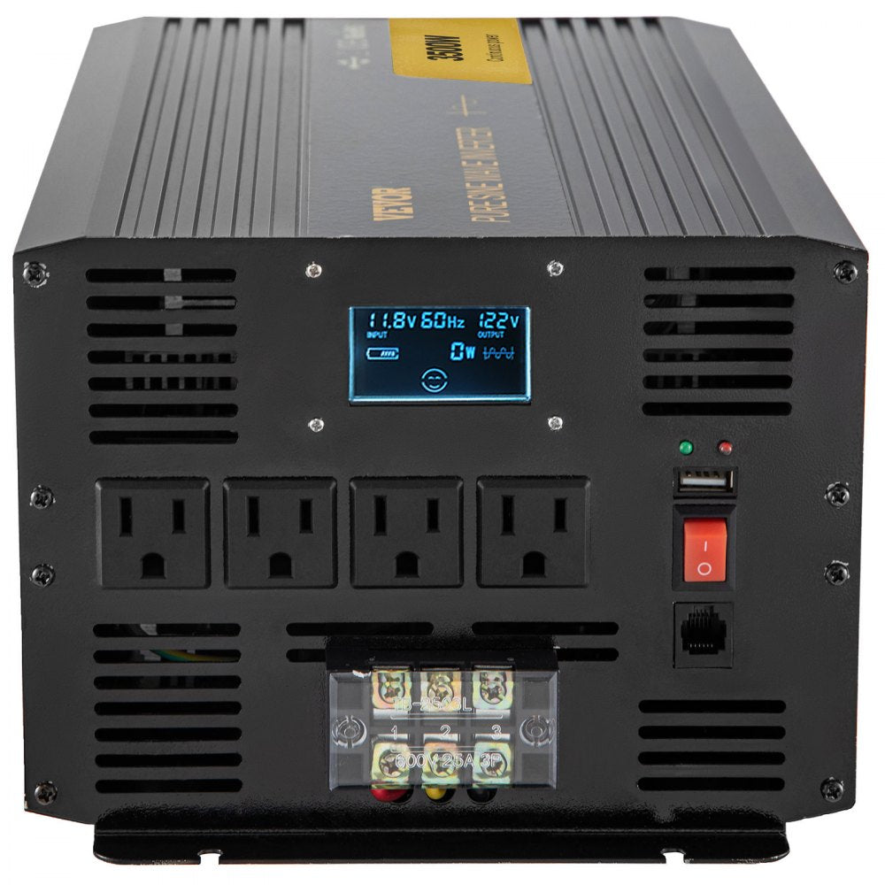 High Capacity 3500W Pure Sine Wave Inverter with USB and LCD for RVs, Trucks, and Camping - DC 12V to AC 120V Conversion with Remote and GFCI Outlets