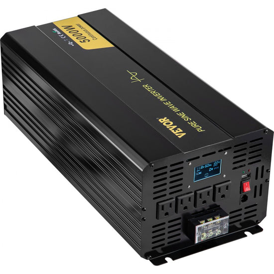 VEVOR Pure Sine Wave Inverter, 5000 Watt, Power Inverter, DC 12V to AC 120V Car Inverter, with LCD Display, USB Port and Remote Controller, Power Converter for Car RV Truck Solar System Travel Camping
