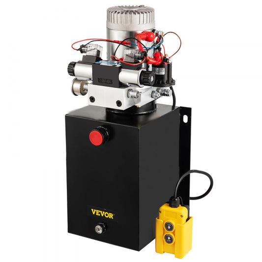 VEVOR Hydraulic Power Unit 12 Volt Dump Trailer Hydraulic Pump Double Acting 12 Quart Hydraulic Pump Electric Hydraulic Cylinder Pump with Brass Pressure Gauge for Dump Trailer Lift Gates & Trucker