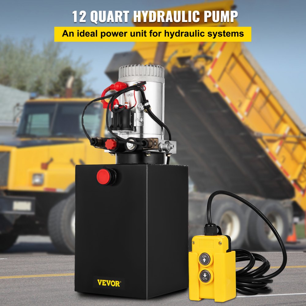12V DC Double Acting Hydraulic Pump Unit for Dump Trailers and Car Lifting with 3200PSI and 12 Quart Steel Reservoir