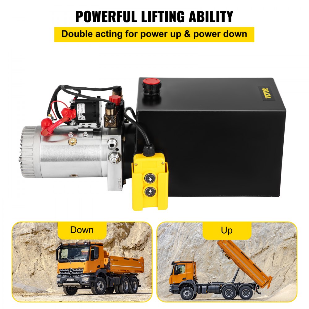 12V DC Double Acting Hydraulic Pump Unit for Dump Trailers and Car Lifting with 3200PSI and 12 Quart Steel Reservoir
