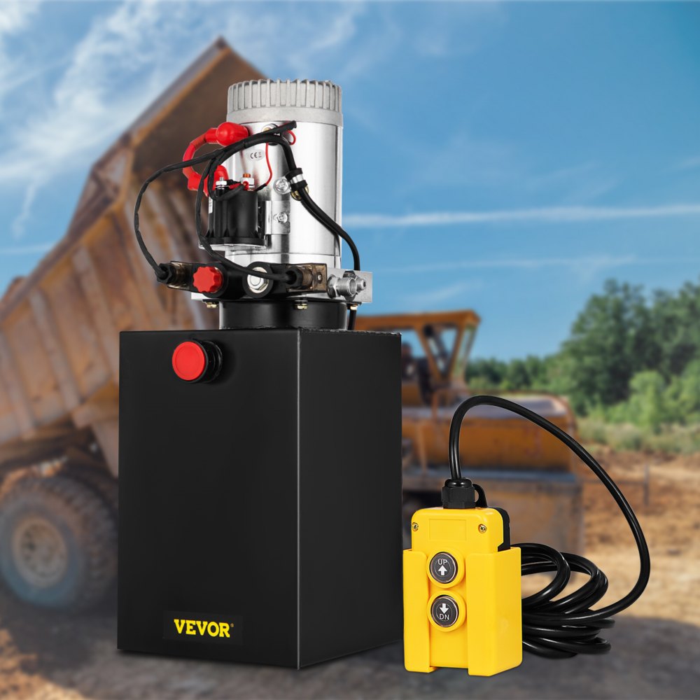 12V DC Double Acting Hydraulic Pump Unit for Dump Trailers and Car Lifting with 3200PSI and 12 Quart Steel Reservoir