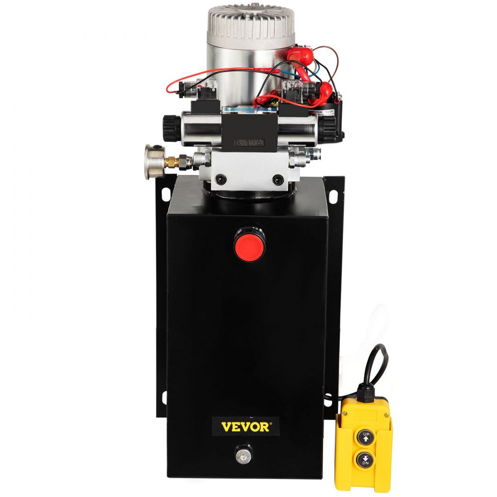 12V Double Acting Hydraulic Power Unit with 15 Quart Capacity & Brass Pressure Gauge for Dump Trailers and Lift Gates