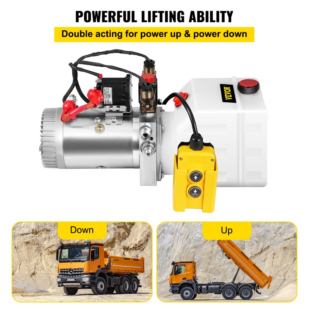 VEVOR Hydraulic Pump 3 Quart Hydraulic Power Unit Double Acting Hydraulic Pump for Dump Trailer Car Lifting 12V DC Plastic Oil Reservoir (Plastic, Double Acting)