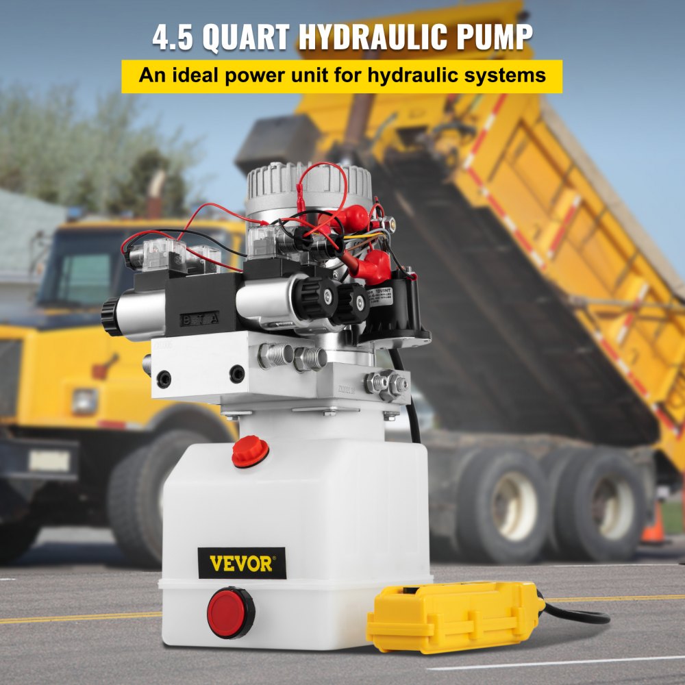 VEVOR Hydraulic Pump Double Acting Hydraulic Power Unit Double Solenoid Hydraulic Power Pack 12V DC Hydraulic Power Pump with 4.5Liter Reservoir for Dump Trailer Car Lifting