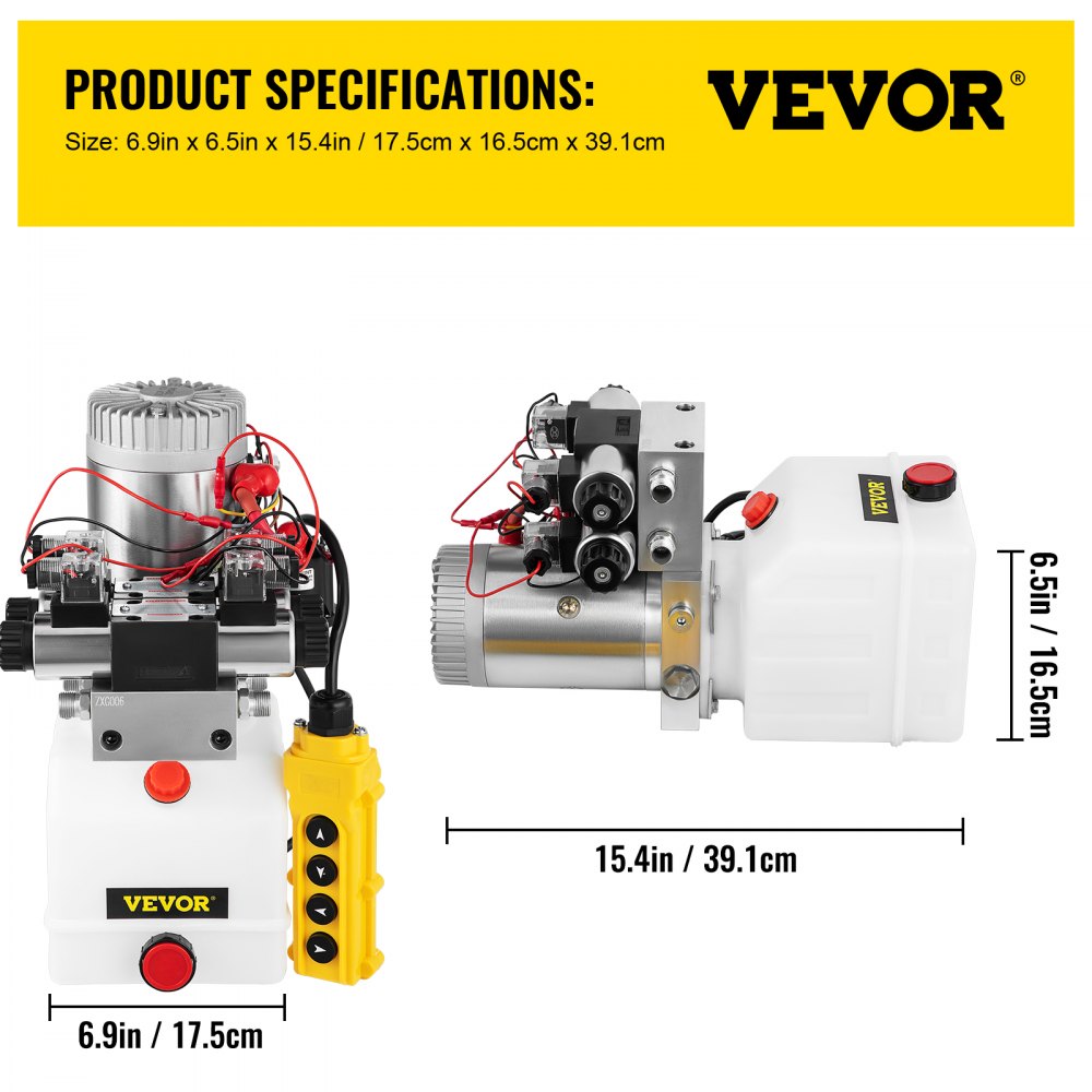 VEVOR Hydraulic Pump Double Acting Hydraulic Power Unit Double Solenoid Hydraulic Power Pack 12V DC Hydraulic Power Pump with 4.5Liter Reservoir for Dump Trailer Car Lifting