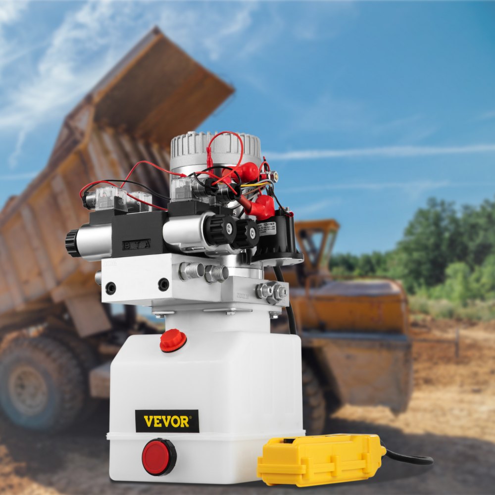 VEVOR Hydraulic Pump Double Acting Hydraulic Power Unit Double Solenoid Hydraulic Power Pack 12V DC Hydraulic Power Pump with 4.5Liter Reservoir for Dump Trailer Car Lifting