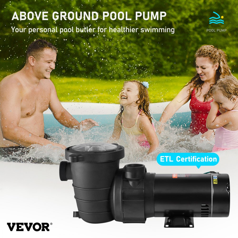 High-Performance 2 HP Swimming Pool Pump with Strainer Basket, ETL Certified for Above Ground Pools, 5400 GPH Max Flow Rate, 115V, 1500W