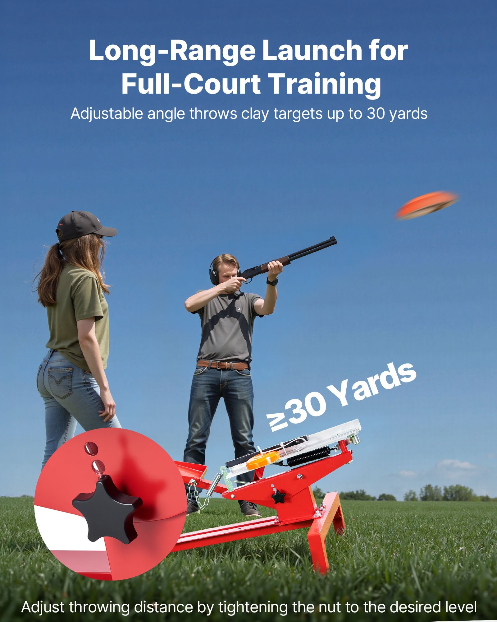 Foot-Pedal Skeet & Trap Clay Target Thrower, Adjustable Angle, 30+ Yards Launch, No Electricity Needed, Single/Double Pigeon Shooting Sports