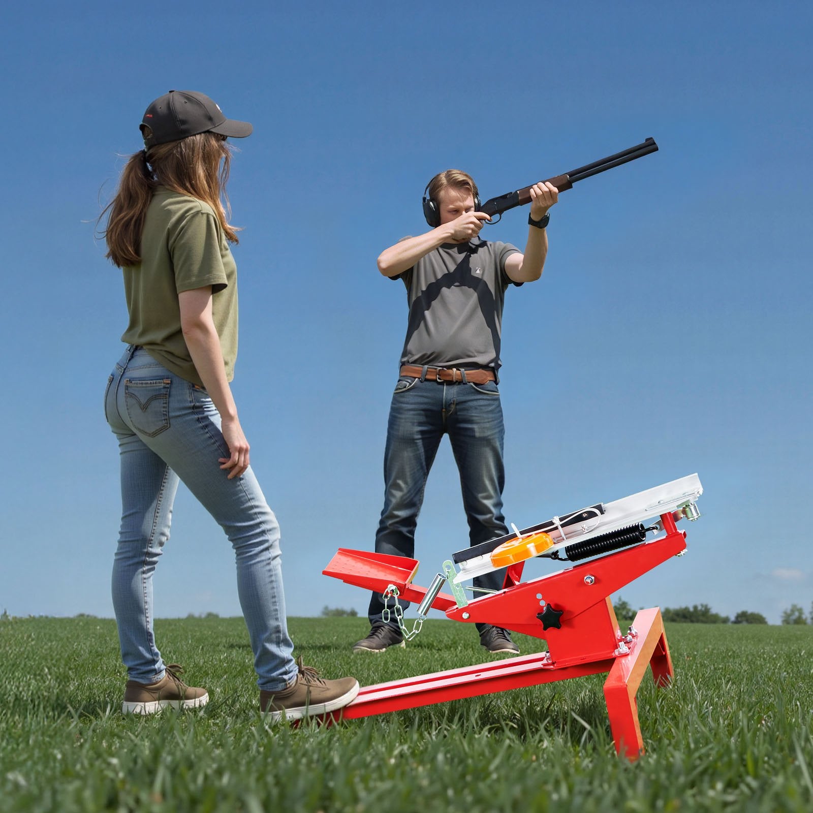 Foot-Pedal Skeet & Trap Clay Target Thrower, Adjustable Angle, 30+ Yards Launch, No Electricity Needed, Single/Double Pigeon Shooting Sports